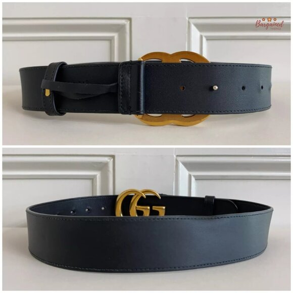 Authentic Gucci Black Smooth Calfskin Leather Gold Double G Buckle Belt 75/30 main image 10